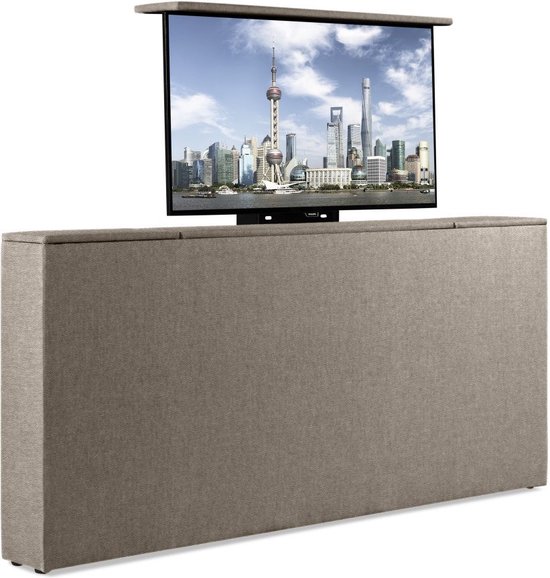 Bedonderdeel - Soft bedden TV-Lift meubel Voetbord - Max. 32 inch TV - 80 breed x85x21 - Lederlook Taupe