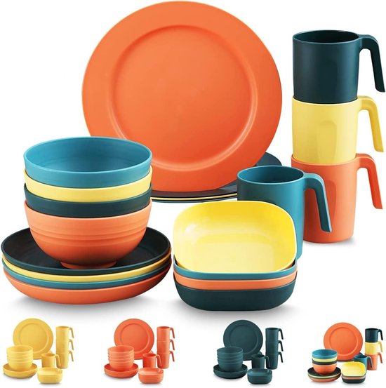 32-delige campingserviesset, een serviesset bevat 32 stukken servies 32-delige campingserviesset, een serviesset bevat 32 stukken servies