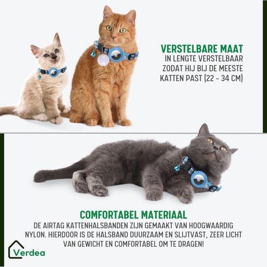 Verdea Airtag Halsband kat | 2-pack Blauw + Zwart | Airtag kat | 20-35cm - Verdea