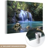 MuchoWow® Glasschilderij 60x40 cm - Schilderij acrylglas - Rotsen onder de watervallen van nationaal park Erawan - Foto op glas - Schilderijen