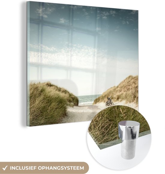 MuchoWow® Glasschilderij 90x90 cm - Schilderij acrylglas - Strand - Duin - Lucht - Foto op glas - Schilderijen