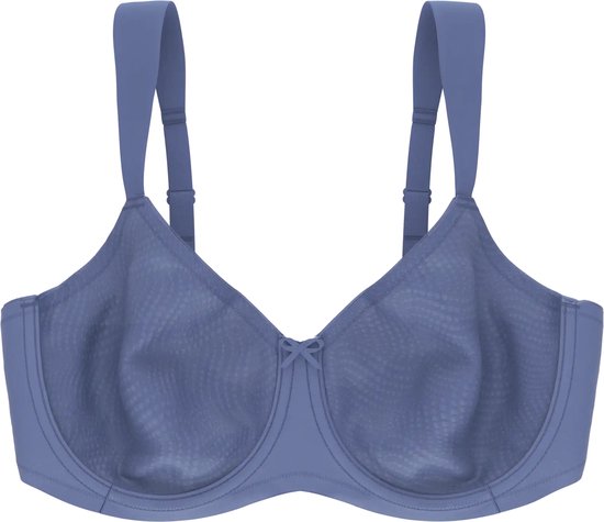 Soutien-gorge minimiseur bleu pâle avec motif ondulé sur les bonnets et un petit nœud sur le panneau central.