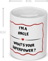 Akyol - i'm a uncle what's your superpower? Spaarpot - Oom - super oom - verjaardag - cadeautje voor oom - oom artikelen - kado - geschenk - 350 ML inhoud