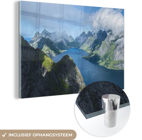 Glasschilderij - Uitzicht over fjorden in Noorwegen - Acrylglas Schilderijen - Foto op Glas