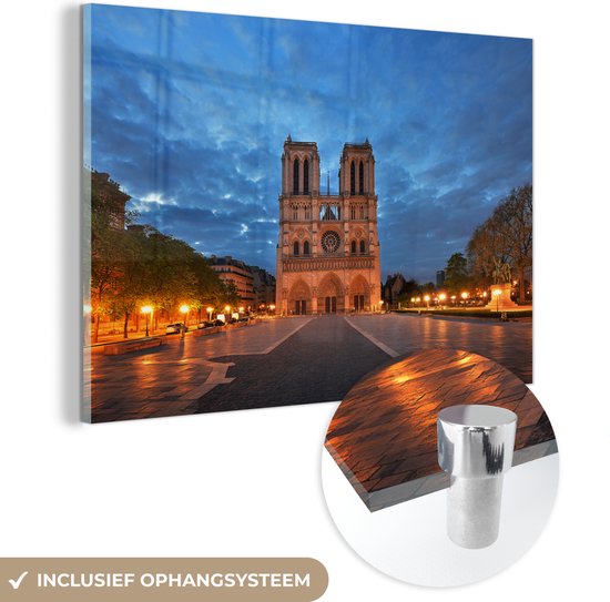 MuchoWow® Glasschilderij 60x40 cm - Schilderij acrylglas - Parijs - Notre Dame - Wolken - Foto op glas - Schilderijen