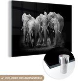MuchoWow® Peinture sur verre 90x60 cm - Peinture sur verre acrylique - Éléphant - Zwart - Wit - Animaux - Photo sur verre - Peintures