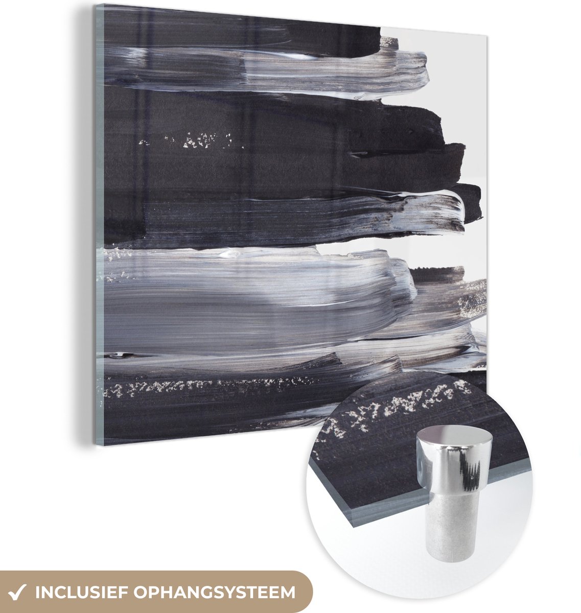 MuchoWow® Glasschilderij 50x50 cm - Schilderij acrylglas - Verf - Zwart - Design - Foto op glas - Schilderijen