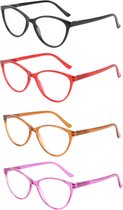 XYZ Eyewear Set de 4 Lunettes de lecture +1,50 - Femme - Homme - Lunettes de lecture - Trendy - Lunettes de lecture - Lunettes de lecture avec prescription - Avantage - Cateye - Avec prescription +1,50
