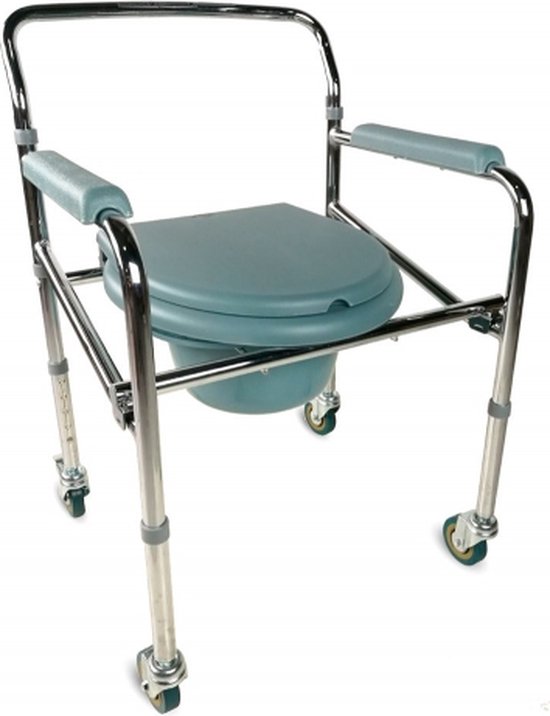 Mobiclinic Muelle - Toiletstoel - Verstelbaar - WC stoel - Toiletstoel voor volwassenen en Handicap - verrijdbare - opvouwbare - mobiele - deksel - wielen en armleuningen gewatteerd - Verchroomd staal - mobiclinic