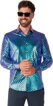 OppoSuits Shirt - Fancy Fish - Heren Carnavals Overhemd - Glimmend Shirt - Blauw - Maat: XS