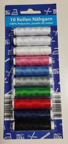 10 klosjes naaigaren - garenset op blister - 10 rollen polyester garen 45 m - wit zwart en basiskleuren