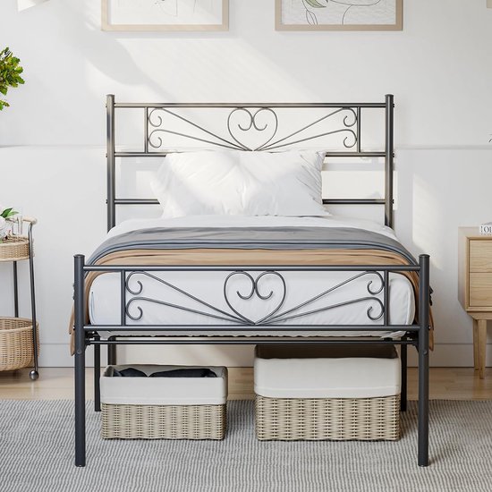 Cadre de lit en métal simple et moderne – Cadre de lit à lattes en métal de 90 x 190 cm, en forme de cygne d'amour, lit d'appoint solide et durable, facile à assembler, chambre à coucher, salon à la maison
