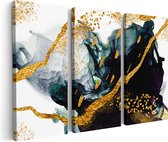 Artaza Canvas Schilderij Drieluik Abstracte Kunst - Zwart Wit met Gouden Strepen - 150x100 - Groot - Foto Op Canvas - Canvas Print