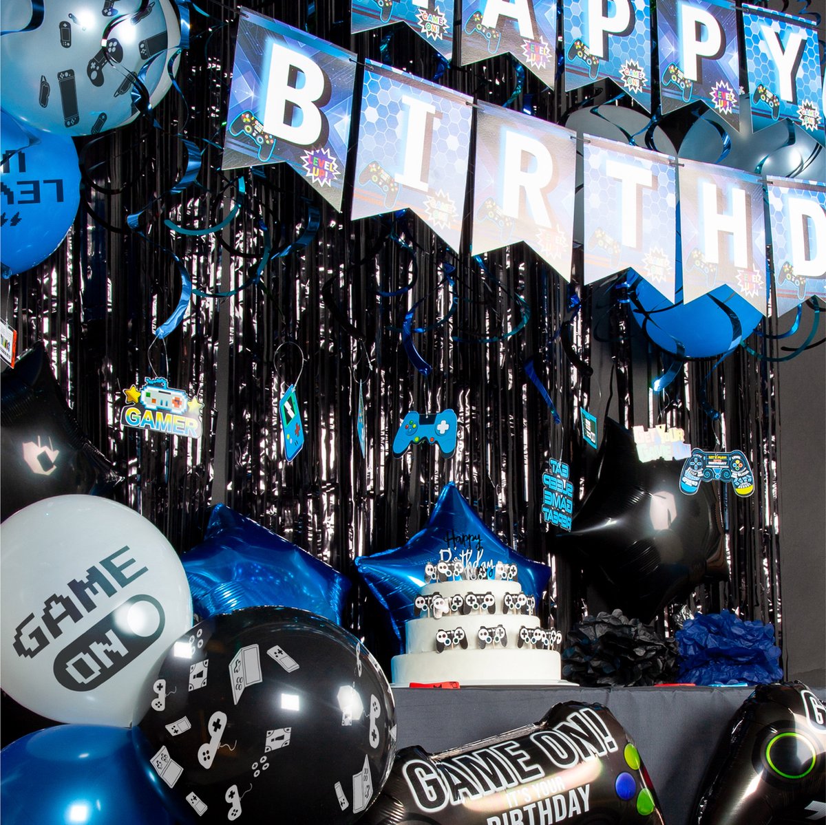 Fissaly 107 Stuks Video Game Verjaardag Versiering Set met Ballonnen - Blauw — afbeelding 5