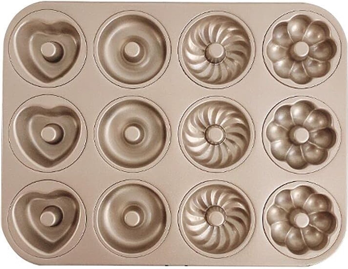 Donut-pan, 12 holle ruimtes, anti-aanbak-donut-bakvormen, koolstofstaal, donutvorm, 4 vormen