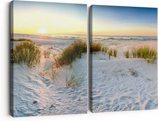 Artaza Peinture sur toile Diptyque Plage et dunes au coucher du soleil – 60 x 40 – Klein – Photo sur toile – Impression sur toile