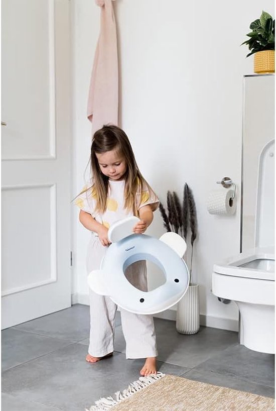 ACXIN Toiletbril voor kinderen, wc-bril voor jongens en meisjes, kindertoiletbril voor kussengreep en rugleuning, wc-trainer voor ronde en ovale toiletten, roze grijs