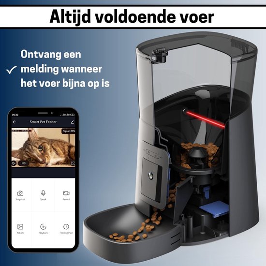 BOME Voerautomaat - Camera en Audio - Inclusief SD-Kaart - Automatische Voerbak Kat of Hond - Voerautomaat Kat - Zwart - BOME