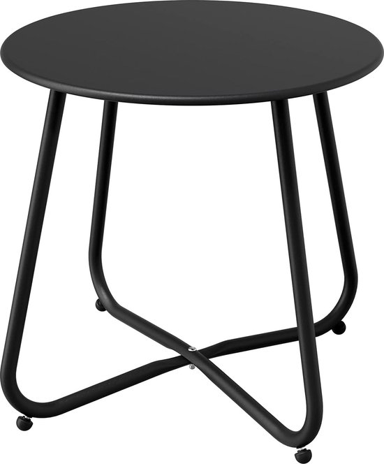 Bijzettafel, kleine banktafel, licht, stabiel, eenvoudige montage, ronde koffietafel, ideaal voor buiten, woonkamer, slaapkamer, kantoor (zwart)