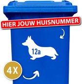 Corgi - Klikostickers - Kliko Sticker Voordeelset - 4 stuks - Container Sticker Hond - Container Sticker Huisnummer - wit - 12345678910 - cadeau