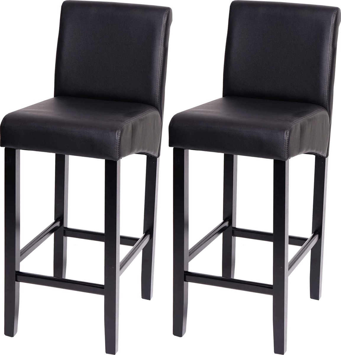 Cosmo Casa Set van 2 barkrukken - Barkruk - Hout - Mat zwart - Donkere poten - Imitatieleer