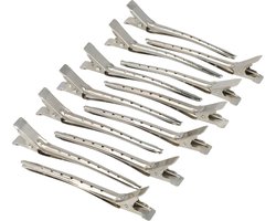 Haarsoires Styling Tool Afdeelklemmen – 8 cm – Metalen Kappersklemmen – Zilver – Set van 12