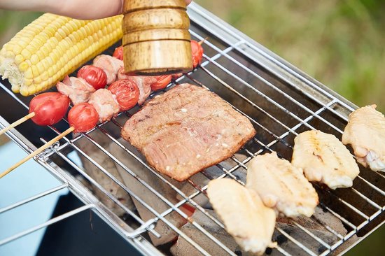 KESSER® Klapgrill, draagbare houtskoolgrill van gepoedercoatspaal, inclusief rooster, mat en tas, opvouwbaar, ideaal voor camping, picknick en vissen