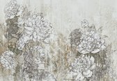 Fotobehang - Bloemen - Bladeren - Planten - Abstracte Achtergrond - Wit - Vliesbehang - 368x254cm (lxb)