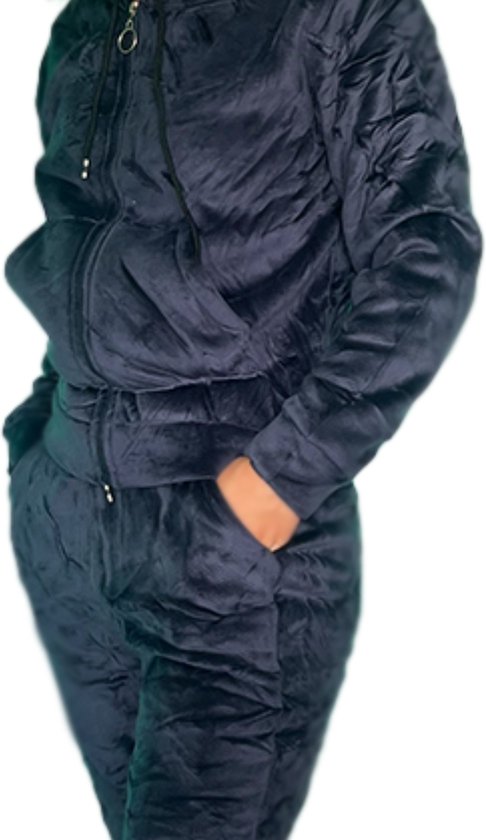 Donkerblauw- Huispak - Fleece - [ Maat 170/176 ] - Kinder - Joggingpak - Gewatteerd - Fleece vest & Fleece broek - Setje voor meisje - Cadeau voor meisjes