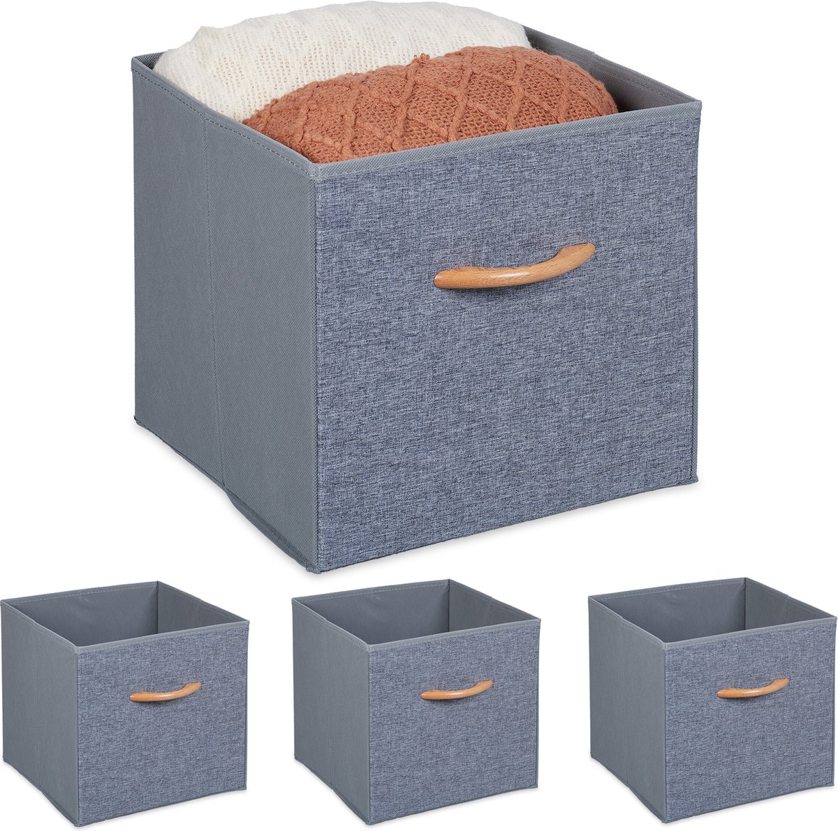 mandjes badkamer - set van 4 - 24 l - 8,5 x 30 x 30 cm - speelgoed - stof - grijs