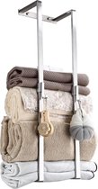 Towel Rail No Drilling Required, Towel Holder, Silver Towel Holder, Towel Rack, Bathroom Towel Holder, Wall, Guest Towel Holder with Two Towel Hooks