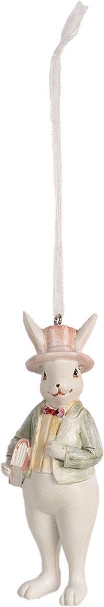 Clayre & Eef Hanger Konijn 10 cm Wit Groen Polyresin