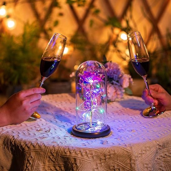 Cadeau voor haar, , Onder een glazen stolp met LED-lampjes cadeau voor verjaardagen, jubilea, Valentijnsdag, bruiloften, Roze