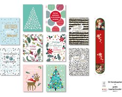 MGPcards - 50 Dubbele Kerstkaarten met envelop - Gratis kaartenhouder - "Trendy" - Voordelige Kerstkaarten - Plastic vrij - Formaat: 10 x 14 cm - FSC