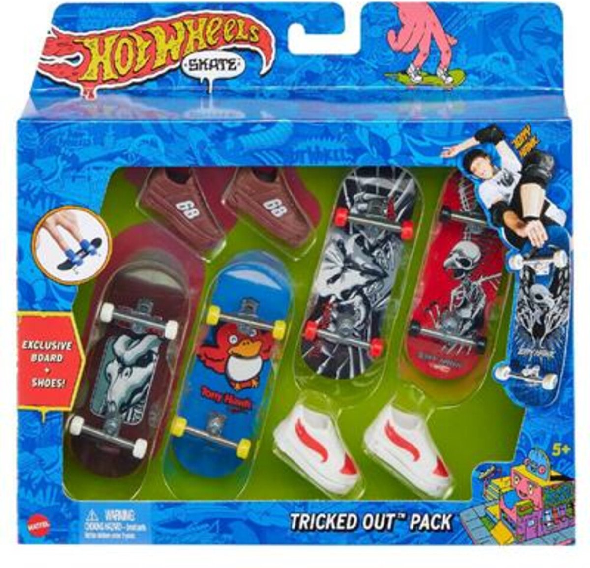 Hot Wheels Skate - Tony Hawk - Planche à doigts avec souliers - Bleu
