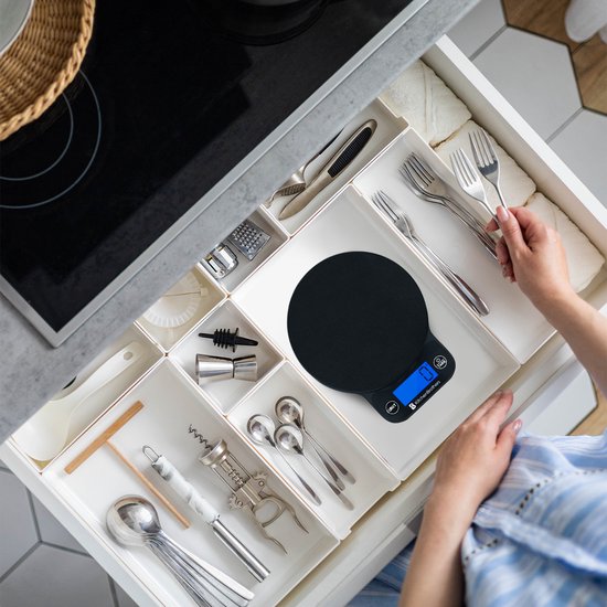 KitchenBrothers Keukenweegschaal - Weegschaal Keuken Digitaal - 1 g tot 6 kg - Tarra Functie - Zwart