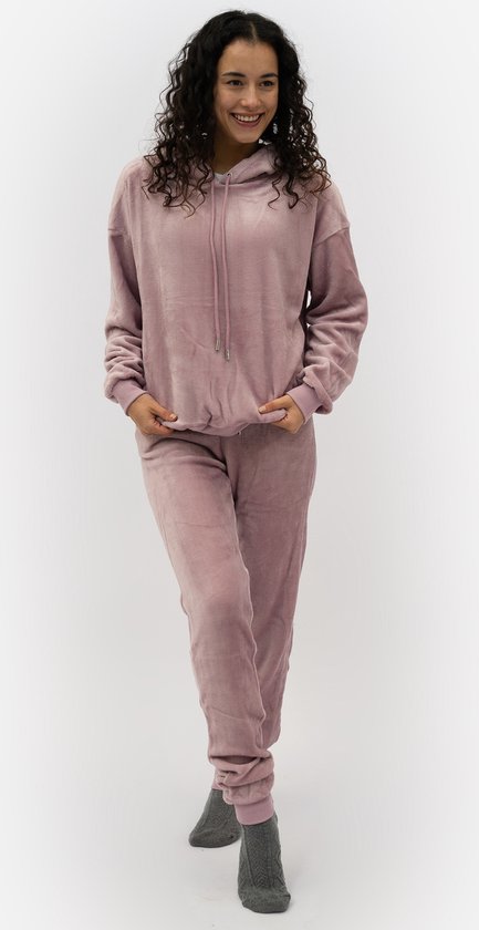 Foto: Apollo dames huispak loungewear fleece incl capuchon pastel roze maat l xl