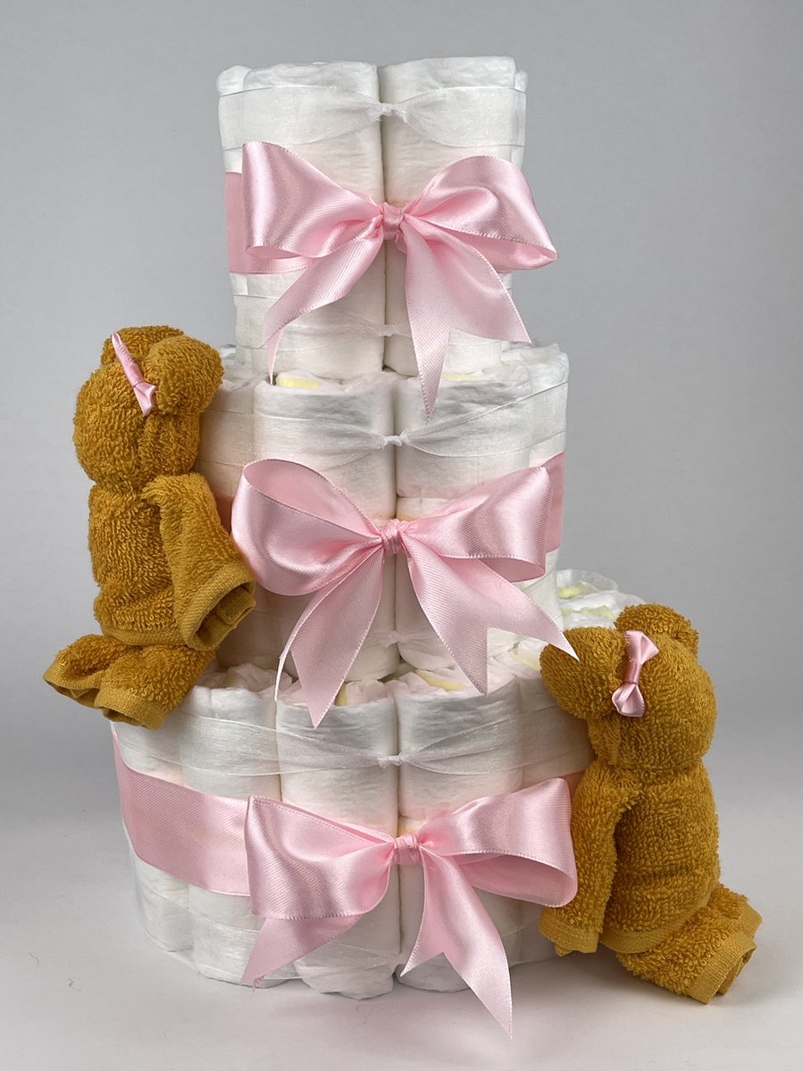 Goedkoopste Chouette-Chouette | Luiertaart Meisje | Kraamcadeau | Geboorte Meisje | Babyshower | Beren Oker - Roze