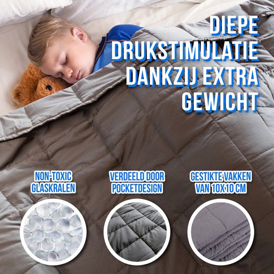Verzwaringsdeken Kind 2.3 kg - Premium 5-Laagse Pocket Design - Nachtrust - 100 x 150 cm - Ontspanning - Weighted Blanket - Verzwaarde Deken - Grijs - Silvergear