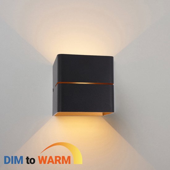 Tapis LED - Applique Zwart - Up & Down - Dimmable - 5 watt - 400 Lumen - 1800-3000 Kelvin - Dim to Warm - IP21 Éclairage intérieur