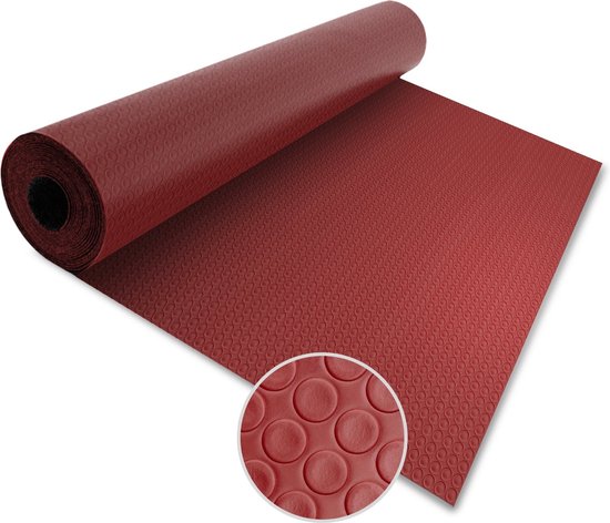 floordirekt Rubber loper - Rubbermat - Big Button - 2 mm - Donkerrood - 120 x 400 cm