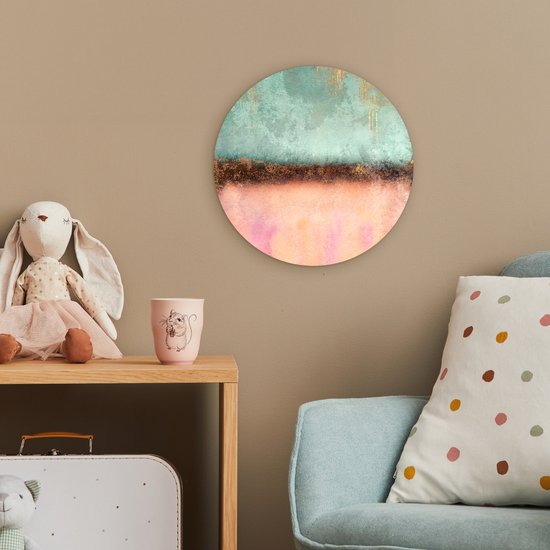WallCircle® Wandcirkel 30x30 cm - Muurcirkel Goud - Verf - Abstract - Groen - Roze - Muurdecoratie woonkamer - Wanddecoratie slaapkamer - Kamer decoratie accessoires - Ronde schilderijen
