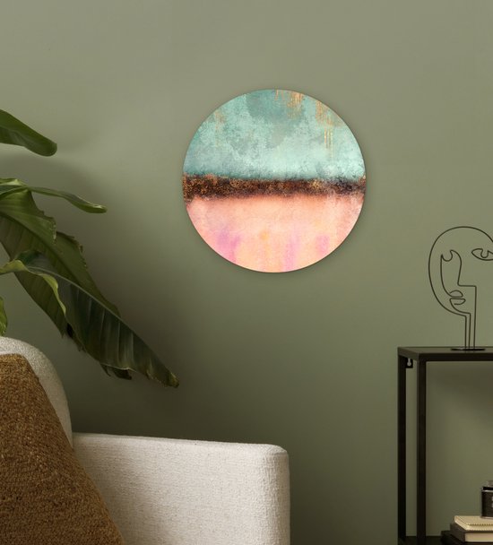 WallCircle® Wandcirkel 30x30 cm - Muurcirkel Goud - Verf - Abstract - Groen - Roze - Muurdecoratie woonkamer - Wanddecoratie slaapkamer - Kamer decoratie accessoires - Ronde schilderijen
