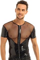 Semi-transparante Latex lakleer shirt met rits - BDSM heren kleding - Visnet look - Wetlook - Rits - Club kleding - Rollenspel - Thema