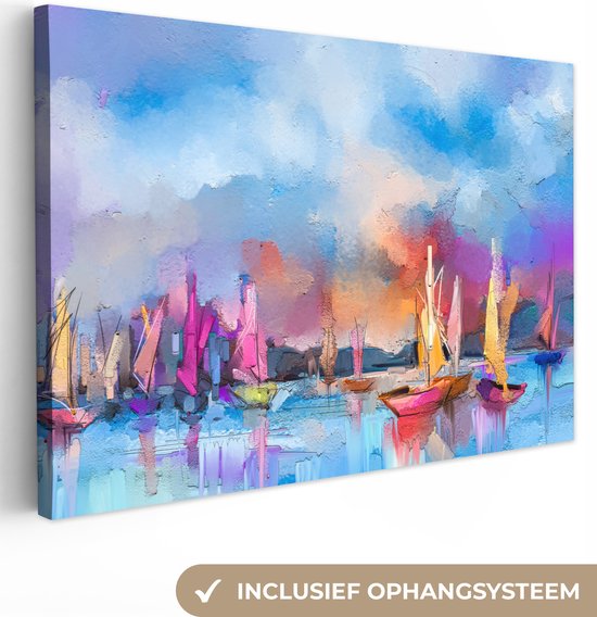 Toile - Peinture à l'huile - Bateaux - Water - Voile - 90x60 cm - Peintures sur toile - Habitat