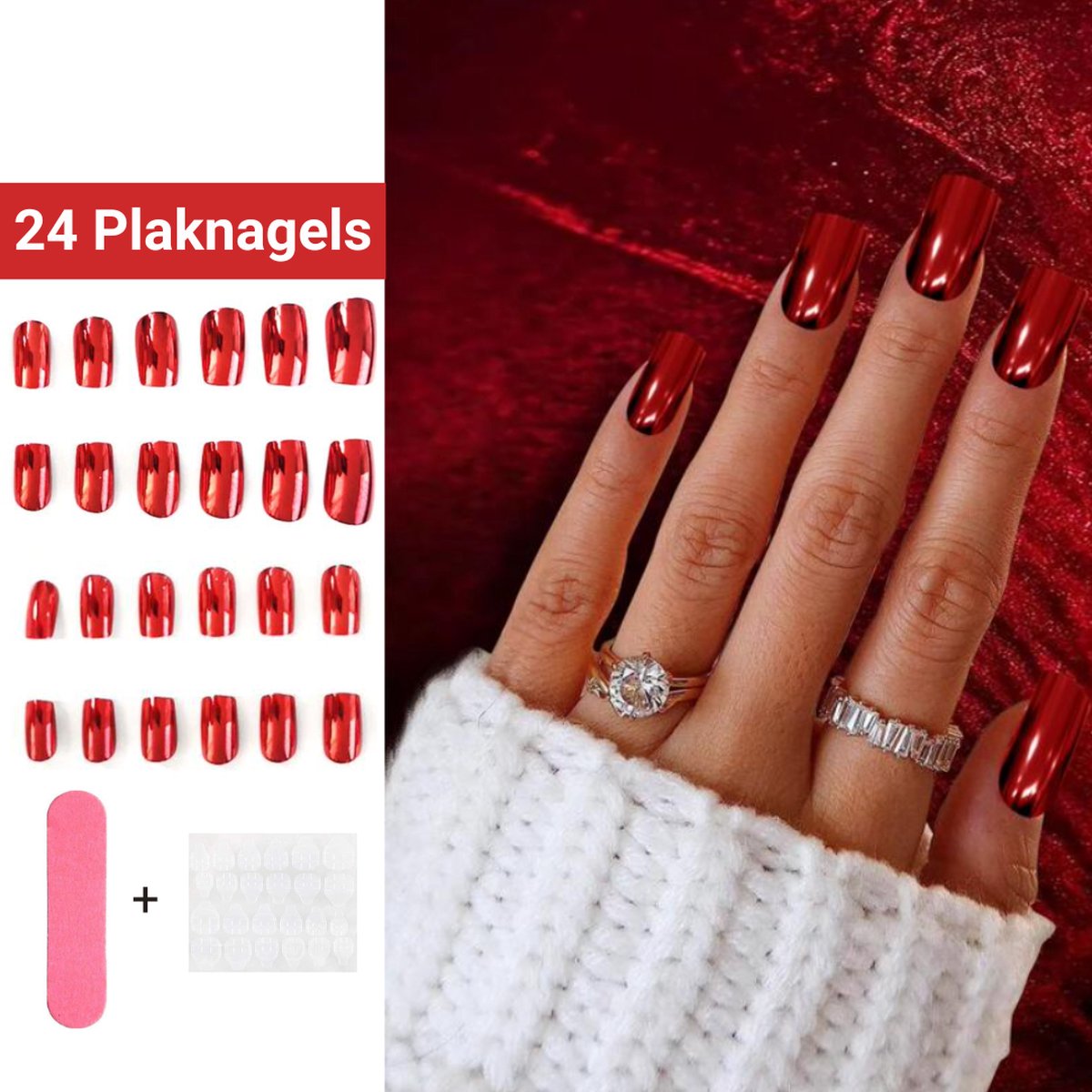 Goedkoopste GUAPÀ® Plaknagels | 24 stuks valse nagels | Press On Nails | Nepnagels | Kunstnagels | Compleet plaknagels starterspakket | Nagels stickers | 24 stuks plaknagels Rood Metallic