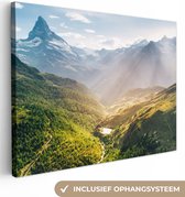 Toile Peinture Montagnes - Plantes - Paysage - 40x30 cm - Décoration murale
