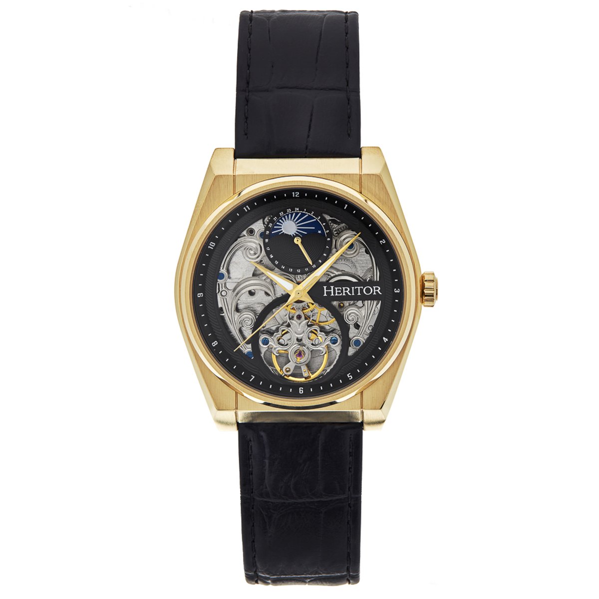 Heritor Automatic Daxton Skeleton Horloge - Zwart-Goud