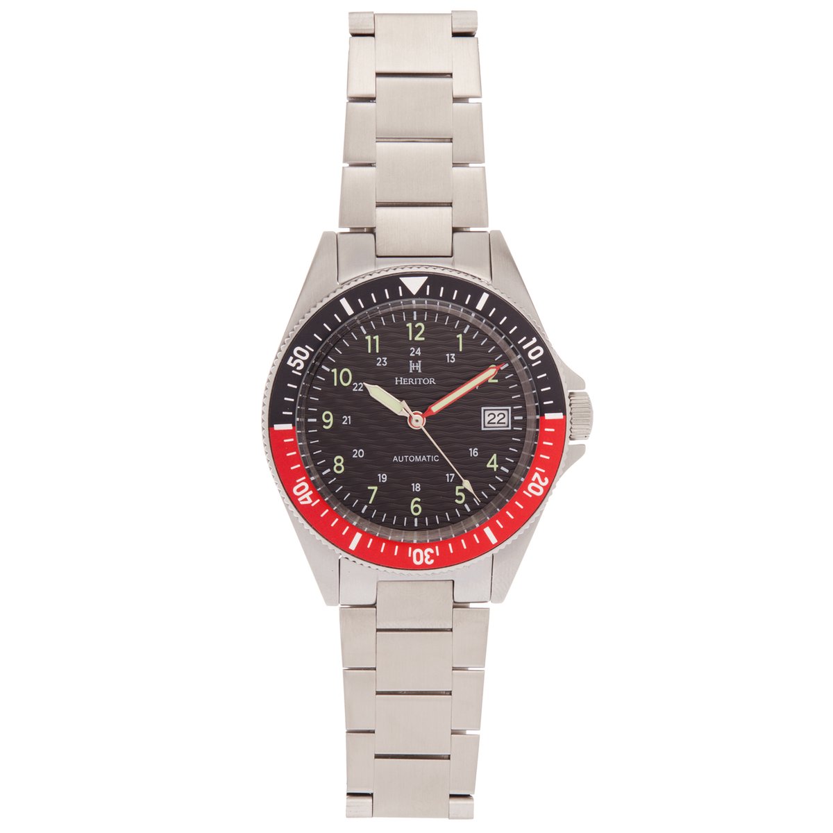 Heritor Automatic Calder armbandhorloge met datum - zilver-zwart-rood