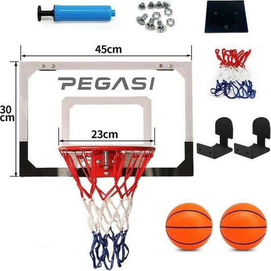 Pegasi Mini Basketbalbord Deur 45x30cm - Basketbalring deur met bord - Inclusief basketbalring, bal en pomp - PEGASI